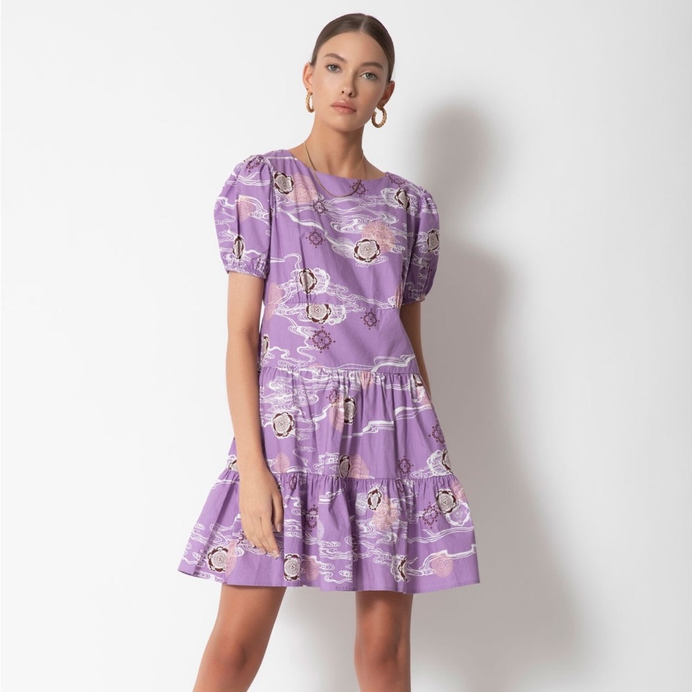 Tarte Collection Hestia Dress Flower Ripples Lavender Puff Sleeve Small